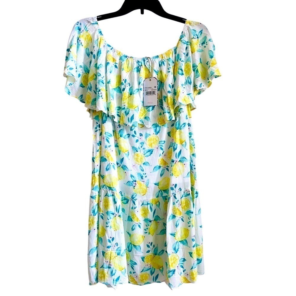 Stella Parker Off The Shoulder Mini Dress Womens Small Yellow White Lemons NWT